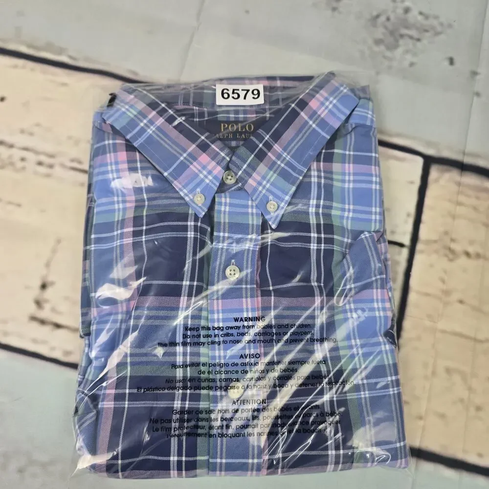 Polo Ralph Lauren Mens Button Down Shirt 2XB Plaid Pink Pony Embroidered EUC